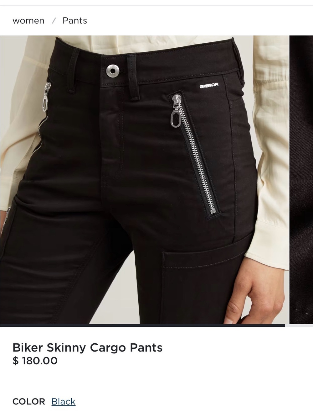 G-STAR “BIKER SKINNY CARGO PANTS” DARK BLACK MOTO JEANS sz 30/32 or  SZ 6/8 NEW! - Picture 16 of 17